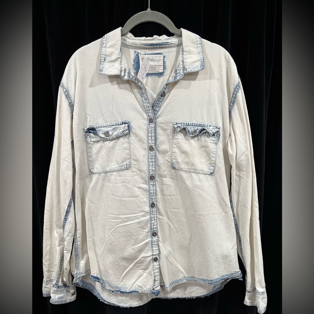 Garage Distressed Denim Button Up Top